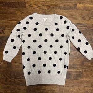 J Crew Soft Wool Blend Polka Dot Gray Black Sweater, Size: XS